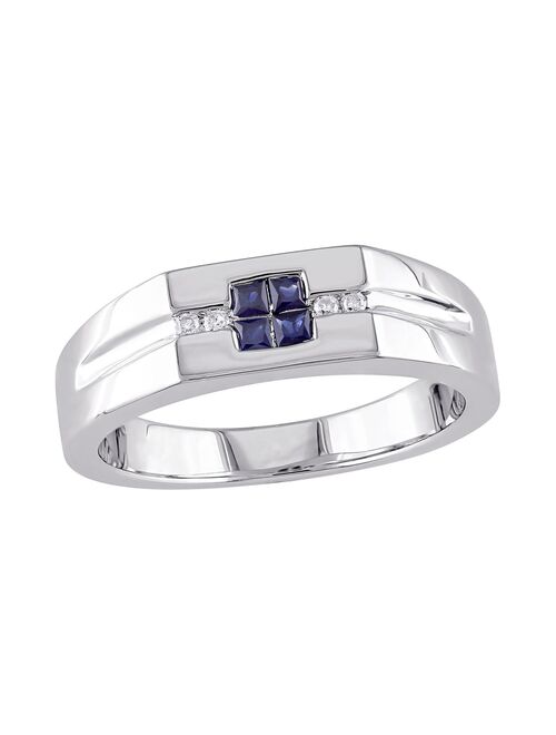 Men's Stella Grace Sterling Silver Diamond Accent & Sapphire Ring