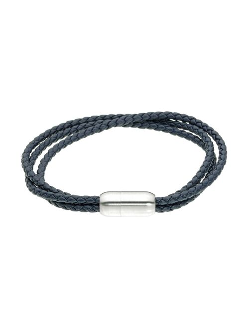 LYNX Men's Stainless Steel Magnetic Lock Leather Bracelet