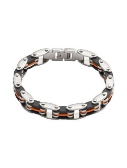 Stainless Steel & Black & Orange Rubber Bracelet - Men