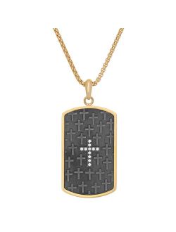 Men's Stainless Steel Cubic Zirconia Cross Dog Tag Pendant
