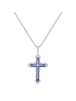 Steel Nation Men's Blue Ion-Plated Stainless Steel Cross Pendant Necklace