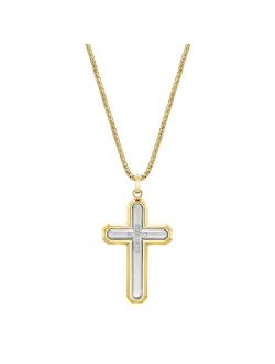 Men's Two Tone Stainless Steel Diamond Accent Cross Pendant Necklace