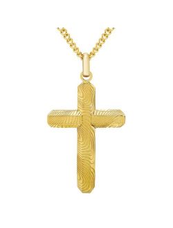 Men's Boston Bay Diamonds Yellow Damascus Steel Cross Pendant Necklace
