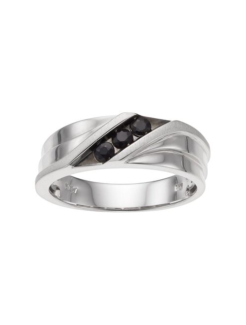 Men's 10k White Gold Black Sapphire 3-Stone Ring