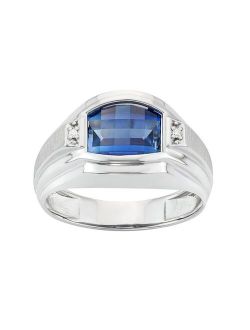 Men's Sterling Silver Lab-Created Sapphire & Diamond Accent Ring