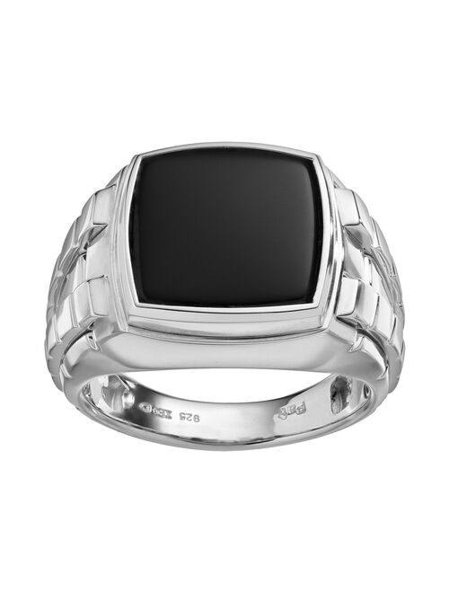 Onyx Sterling Silver Textured Ring - Men