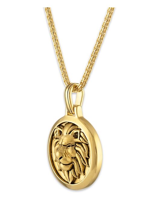 Esquire Men's Jewelry Lion Amulet 24" Pendant Necklace in 14k Gold-Plated Sterling Silver, Created for Macy's