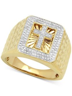 Macy's Men's Diamond Cross Ring (1/10 ct. t.w.) in 18k Gold-Plated Sterling Silver