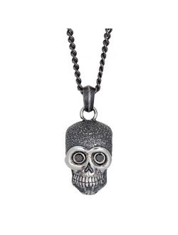 1/5 Carat T.W. Diamond Black Ion-Plated Stainless Steel Skull Pendant Necklace