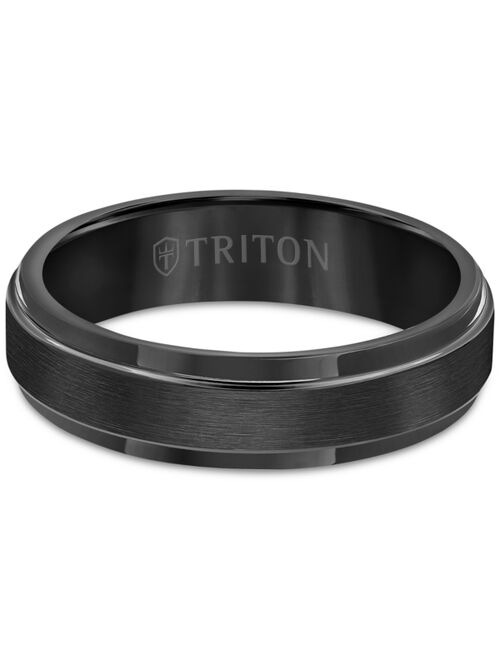 Triton Men's Black Tungsten Carbide Ring, Comfort Fit Wedding Band (6mm)