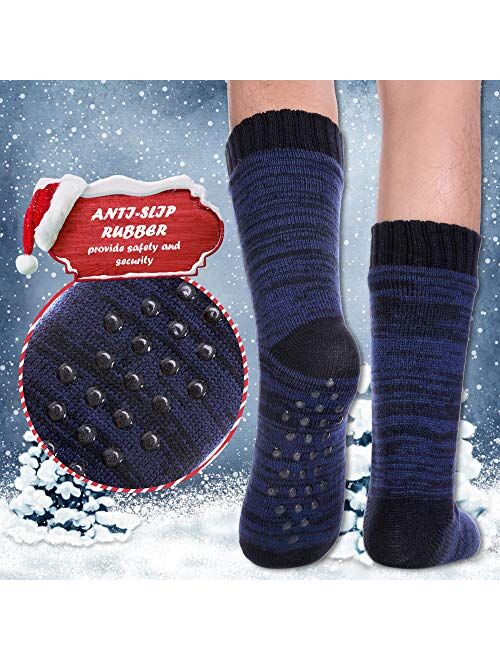 DYW Mens Fuzzy Slipper Socks Warm Thick Heavy Thermal Fleece lined Fluffy Winter Non Slip Socks