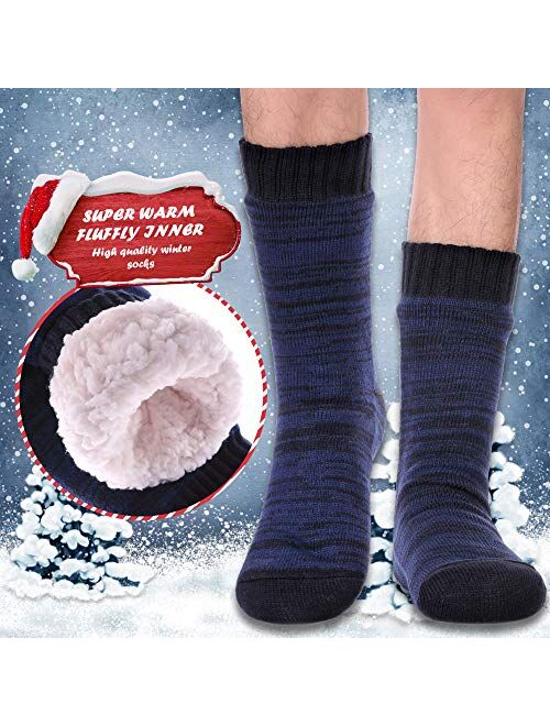 DYW Mens Fuzzy Slipper Socks Warm Thick Heavy Thermal Fleece lined Fluffy Winter Non Slip Socks
