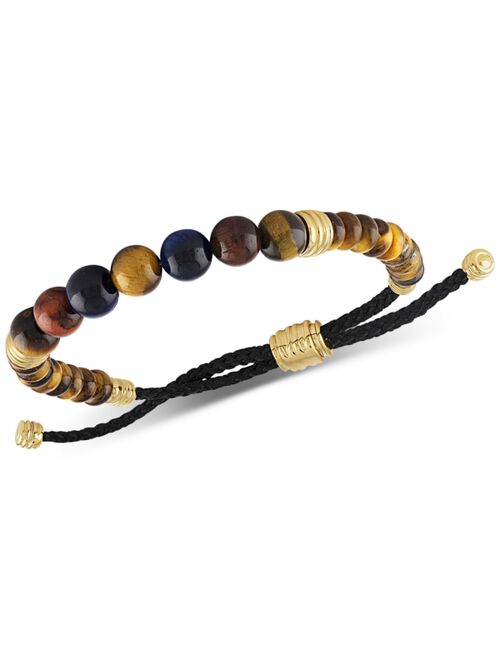 Esquire Men's Jewelry Multicolor Tiger's Eye Bead Bolo Bracelet in 14k Gold-Plated Sterling Silver, Created for Macy's