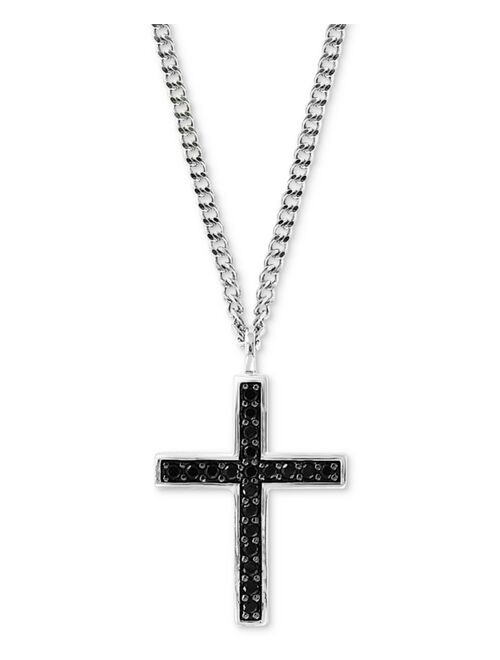 EFFY Collection EFFY® Men's Black Spinel Cross Pendant Necklace 22" in Sterling Silver