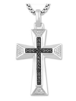 Macy's Men's Black & White Diamond Cross 22" Pendant Necklace (1/5 ct. t.w.) in Sterling Silver