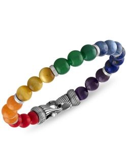 Esquire Men's Jewelry Multi-Stone Rainbow Beaded Bracelet in Sterling Silver, Created for Macy's