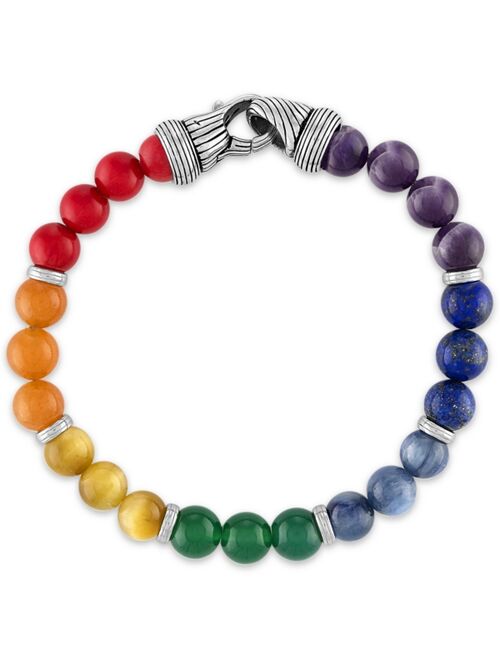Esquire Men's Jewelry Multi-Stone Rainbow Beaded Bracelet in Sterling Silver, Created for Macy's