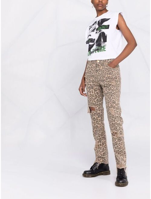PINKO distressed leopard-print high-waisted trousers