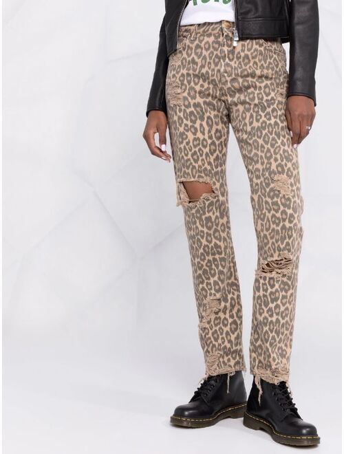 PINKO distressed leopard-print high-waisted trousers