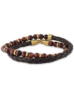 Esquire Men's Jewelry Double-Wrap Tiger's Eye Bracelet in 14k Gold Over Sterling Silver