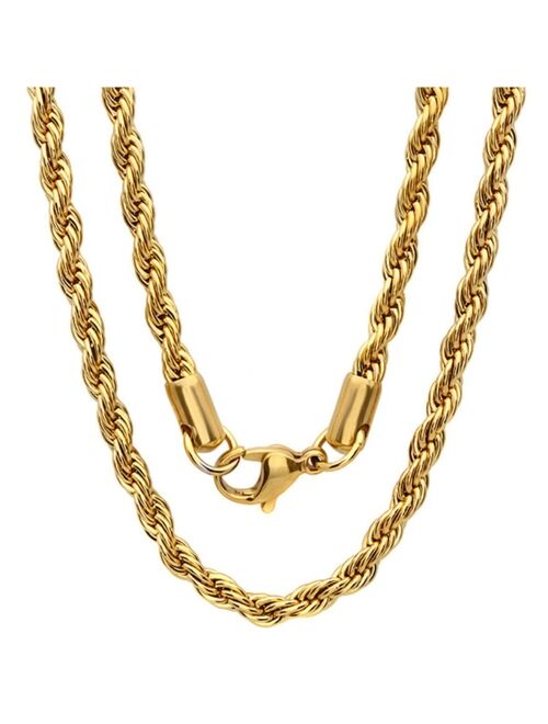 Lifetime Jewelry 7mm Rope Chain Necklace 24K Real Gold Plated for Men and Women