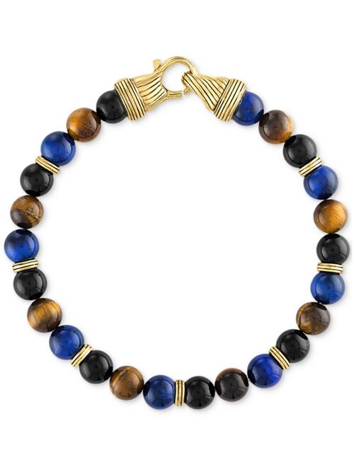 Esquire Men's Jewelry Multi-Stone Beaded Bracelet in 14k Gold-Plated Sterling Silver, Created for Macy's