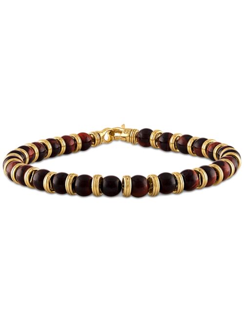 Esquire Men's Jewelry Red Tiger Eye Bead Bracelet in 14k Gold-Plated Sterling Silver, Created for Macy's