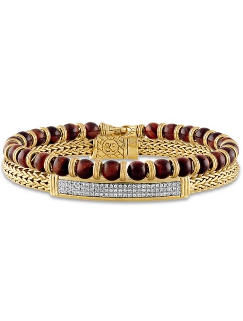 Esquire Men's Jewelry Red Tiger Eye Bead Bracelet in 14k Gold-Plated Sterling Silver, Created for Macy's