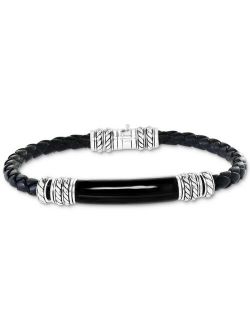 Collection EFFY Men's Onyx Black Leather Braided Bracelet in Sterling Silver