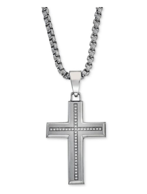 Esquire Men's Jewelry Diamond Cross Pendant Necklace (1/6 ct. t.w.) in Stainless Steel, Created for Macy's