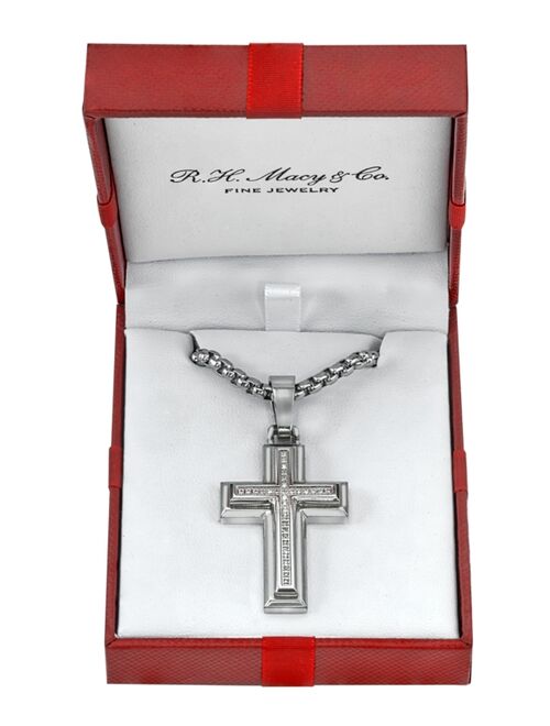 Esquire Men's Jewelry Diamond Cross Pendant Necklace (1/6 ct. t.w.) in Stainless Steel, Created for Macy's