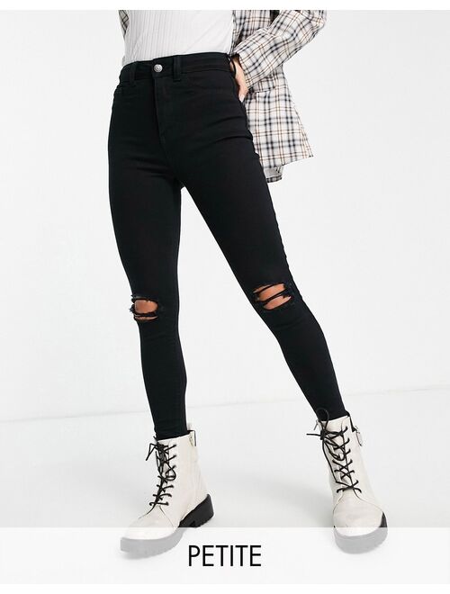 New Look Petite ripped disco jeans in black