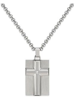 Macy's Men's Diamond Accent Raised Cross Pendant Necklace in Stainless Steel
