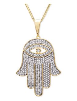 Macy's Men's Diamond Hamsa Hand 22" Pendant Necklace (1/4 ct. t.w.) in 14k Gold-Plated Sterling Silver or Sterling Silver