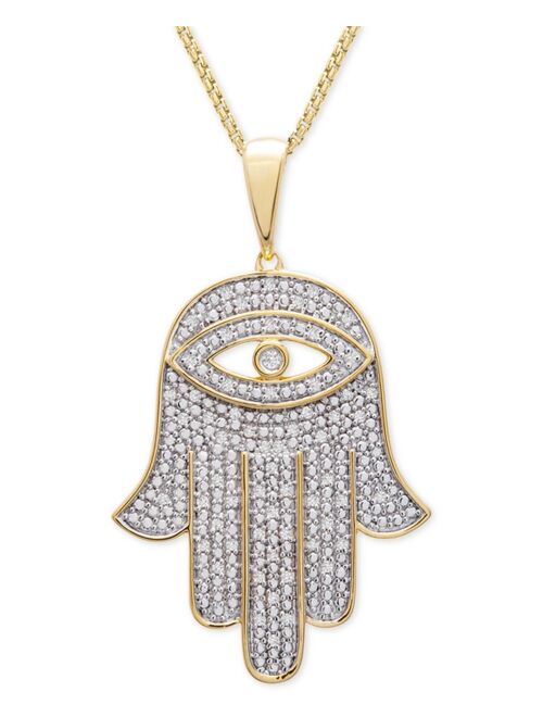 Macy's Men's Diamond Hamsa Hand 22" Pendant Necklace (1/4 ct. t.w.) in 14k Gold-Plated Sterling Silver or Sterling Silver