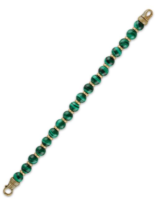 Esquire Men's Jewelry Malachite Beaded Bracelet in 14k Gold-Plated Sterling Silver, Created for Macy's