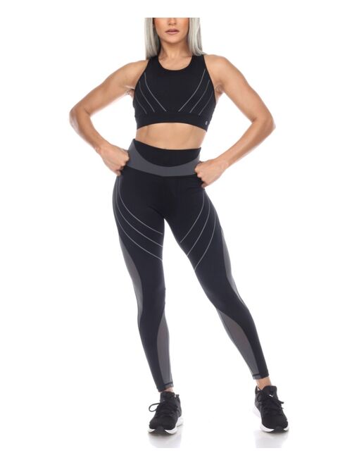 White Mark Women's High-Waist Reflective Piping Fitness Leggings