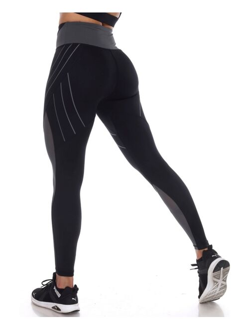 White Mark Women's High-Waist Reflective Piping Fitness Leggings