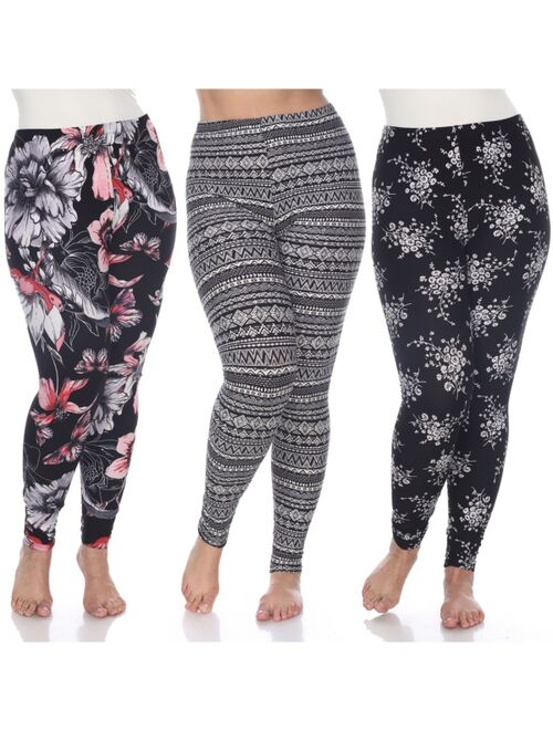 White Mark Women's Plus Size Leggings, Pack of 3