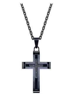 Macy's Men's Black Diamond Accent Cross Pendant in Black Ion Plated Stainless Steel