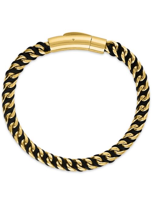 Esquire Men's Jewelry Nylon Cord Statement Bracelet in Gold Ion-Plated Stainless Steel or Stainless Steel, Created for Macy's