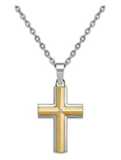 Macy's Diamond Accent Cross Pendant Necklace in Stainless Steel and 10K Gold