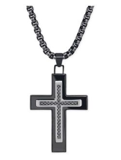 Esquire Men's Jewelry Black Diamond (1/4 ct. t.w.) Cross Necklace in Black IP over Stainless Steel, Created for Macy's