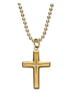 Macy's Yellow Ion Plated Stainless Steel Necklace, Diamond Accent Cross Pendant