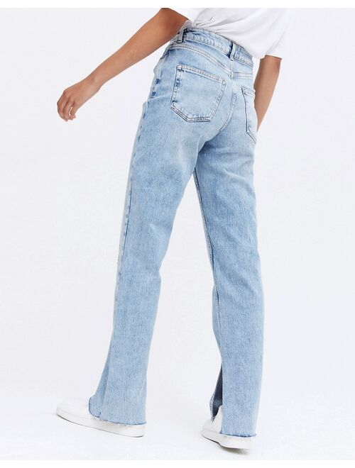 New Look split hem straight leg jeans in light blue