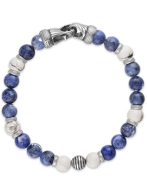 Esquire Men's Jewelry Sodalite & Howlite Bead Bracelet in Sterling Silver, Created for Macy's