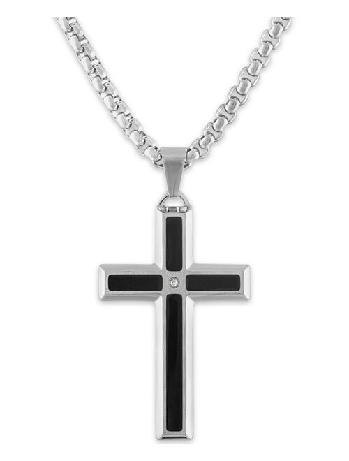 Macy's Men's Diamond Accent Black Enamel Cross 24" Pendant in Stainless Steel