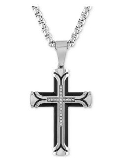 Esquire Men's Jewelry Diamond Cross 22" Pendant Necklace (1/10 ct. t.w.) in Ion-Plated Stainless Steel, Created for Macy's