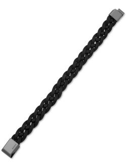 Men's Hematite-Tone Braided Black Leather Bracelet