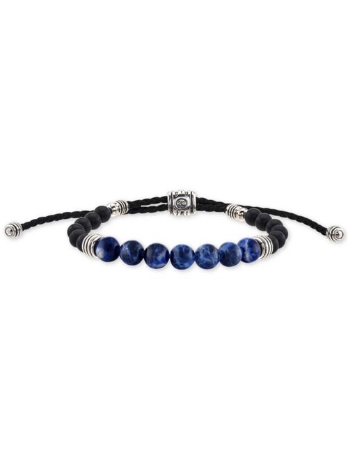 Esquire Men's Jewelry Sodalite (8mm) & Onyx (6mm) Corded Bolo Bracelet in Sterling Silver, Created for Macy's